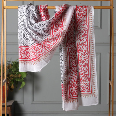 Geometric Vine-Patterned Hand-Block Printed Cotton Sarong