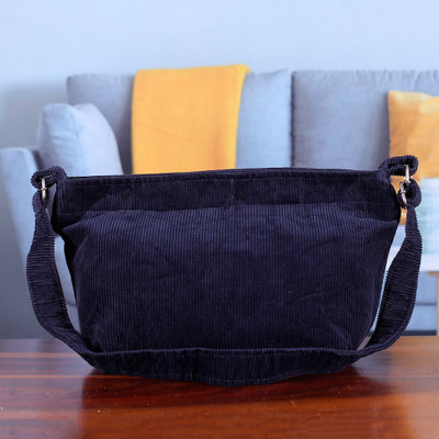 Adjustable Cotton Corduroy Shoulder Bag in Blue Shade