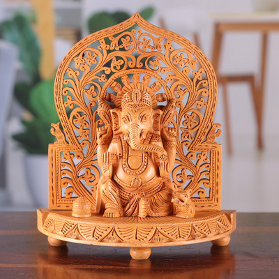 Jali Wood Sculpture of Elephant-Headed Hindu God Ganesha
