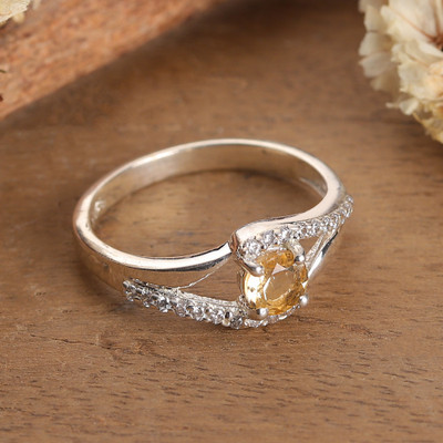 High-Polished Faceted Birthstone Citrine Single Stone Ring