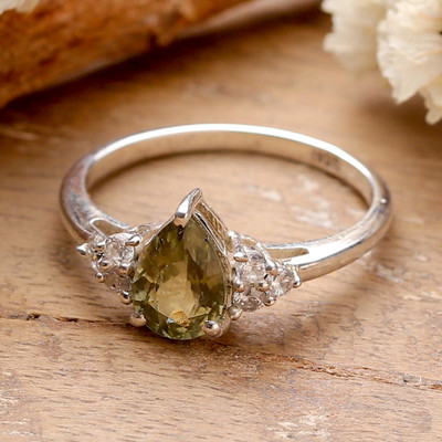 Silver Cocktail Ring with Smoky Quartz and Cubic Zirconia
