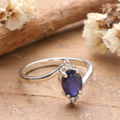 Blue Oval Sapphire Cubic Zirconia Silver Cocktail Ring