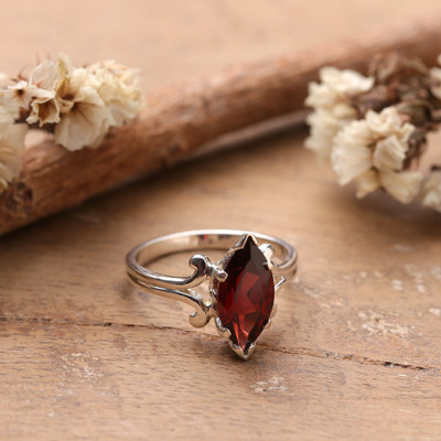 Silver Cocktail Ring with Marquise-Shaped Garnet Stone