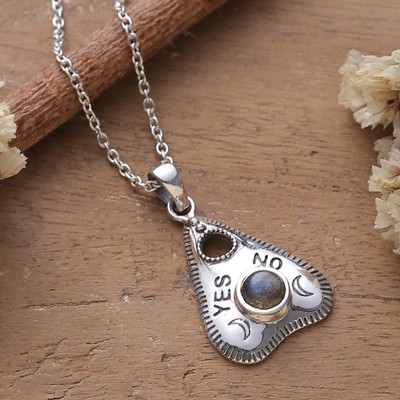 Spirit Board Planchette-Shaped Labradorite Silver Necklace