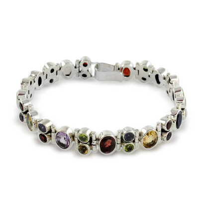 Handmade Sterling Silver Link Bracelet Multigem Jewelry