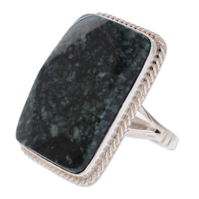 Collectible Modern Jade Sterling Silver Cocktail Ring