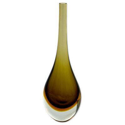 Artisan Crafted Earthtone Blown Art Glass Vase from Brazil