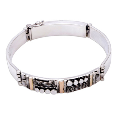 Gold Accent Sterling Silver Bangle Bracelet