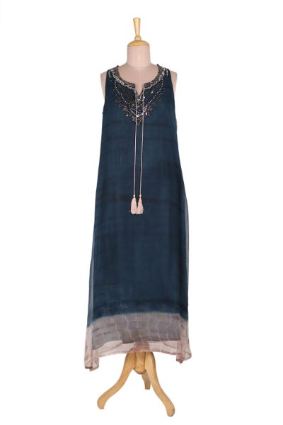 Tie-Dyed Viscose Sundress in Azure from India