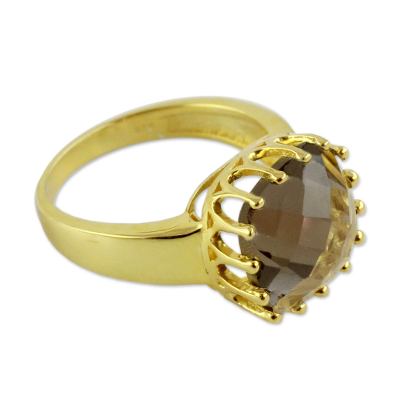 Faceted 4 Ct Smoky Quartz and Vermeil Ring from India