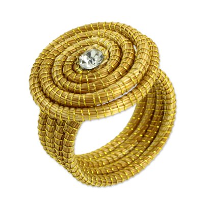 Sparkling Golden Grass Cocktail Ring Crafted by Hand