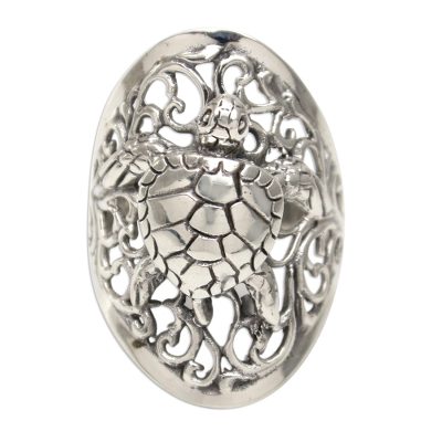 Sea Turtle Sterling Silver Cocktail Ring from Bali