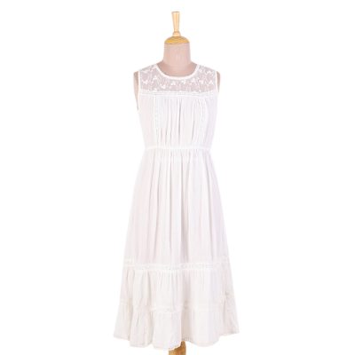 Long White Sleeveless Rayon Dress from India