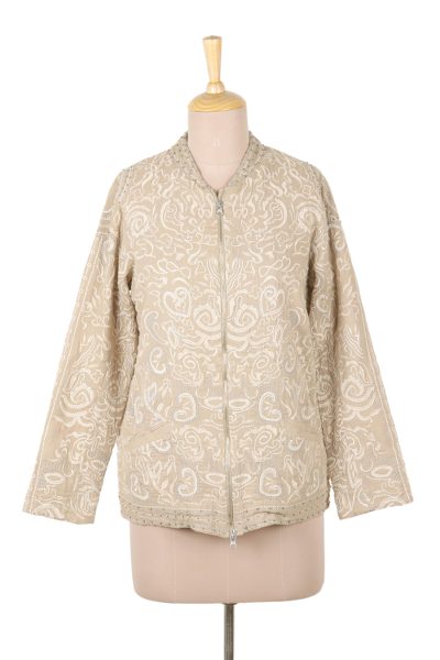 Embroidered Cotton Bomber Style Jacket
