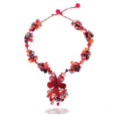 Floral Multi-Gemstone Beaded Pendant Necklace from Thailand