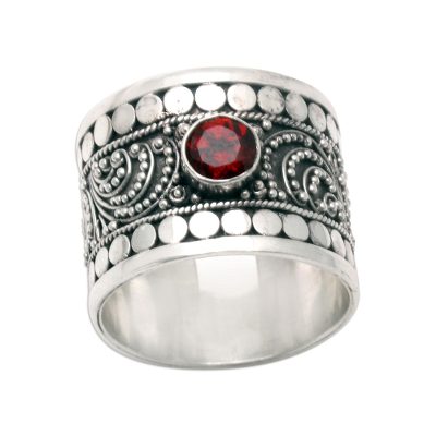 Sterling Silver and Garnet Band Ring