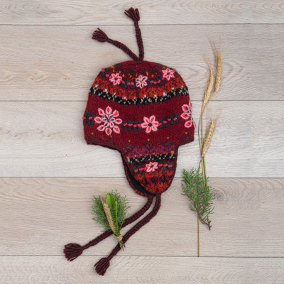 Wool Earflap Hat with Embroidery