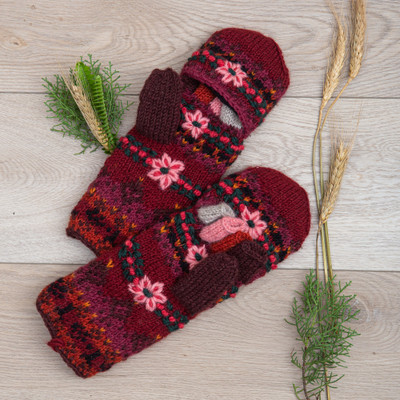 Hand Embroidered Wool Mittens