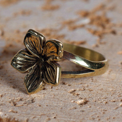Floral-Themed Brass Double Band Cocktail Ring from Armenia
