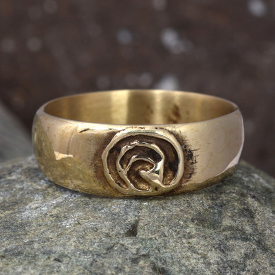 Traditional Folk Art Brass Band Ring with Spiral Detail