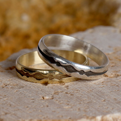 Pair of Minimalist Sterling Silver and Brass Band Rings