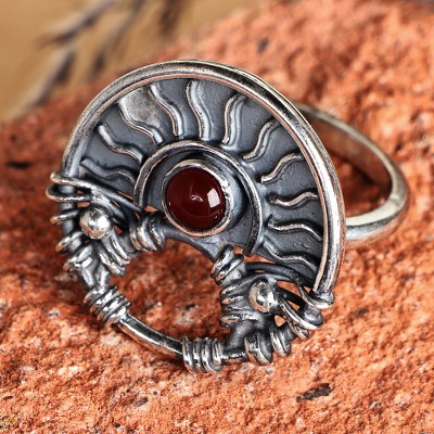 Classic Sun-Themed Carnelian Cocktail Ring from Armenia