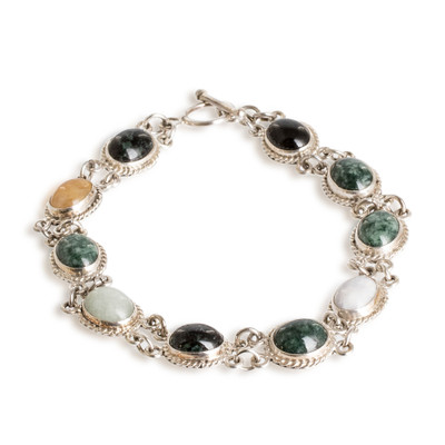 Handcrafted Sterling Silver Link Jade Bracelet