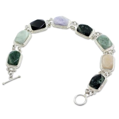 Collectible Sterling Silver Jade and Quartz Link Bracelet