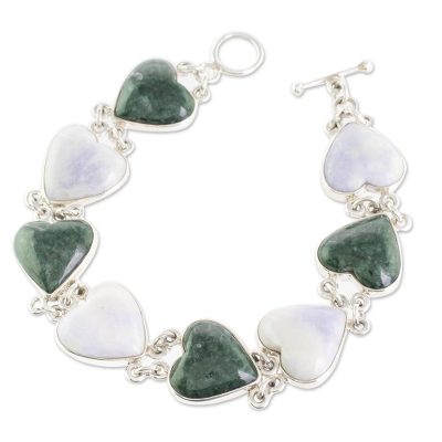 Handcrafted Heart Shaped Sterling Silver Link Jade Bracelet