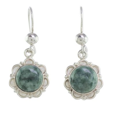 Fair Trade Floral Sterling Silver Dangle Jade Earrings