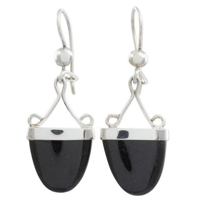 Artisan Crafted Black Jade and Sterling Silver Earrings