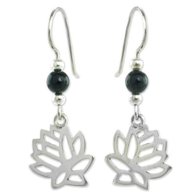 Guatemalan Black Jade Lotus Earrings