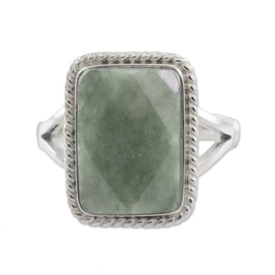 Guatemala Handcrafted Sterling Silver and Faceted Jade Ring