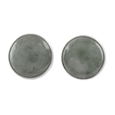 Circular Light Green Guatemalan Jade Stud Earrings