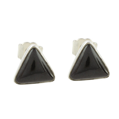 Black Jade and Sterling Silver Triangle Stud Earrings
