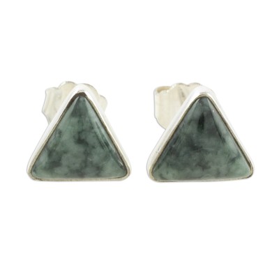 Jade and Sterling Silver Triangle Stud Earrings