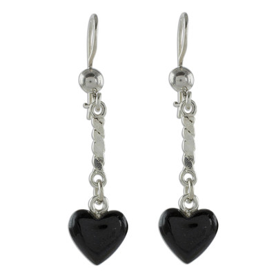 Fair Trade Heart Shaped Black Guatemalan Jade Dangle Earrings