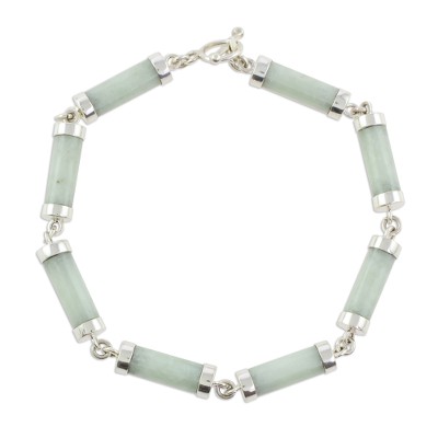 Light Jade Cylinders Sterling Silver Link Wristband Bracelet