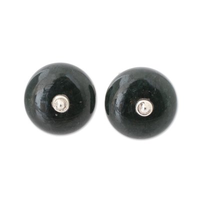 Circular Jade Stud Earrings in Dark Green from Guatemala