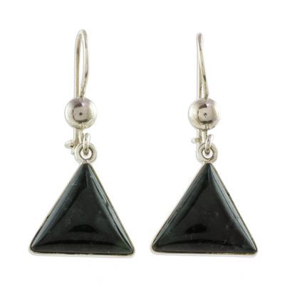 Triangular Dark Green Jade Dangle Earrings from Guatemala