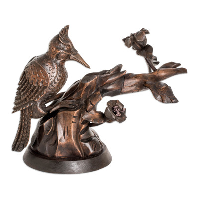 Hand Carved Cedar Wood Bird Sculpture from Guatemala