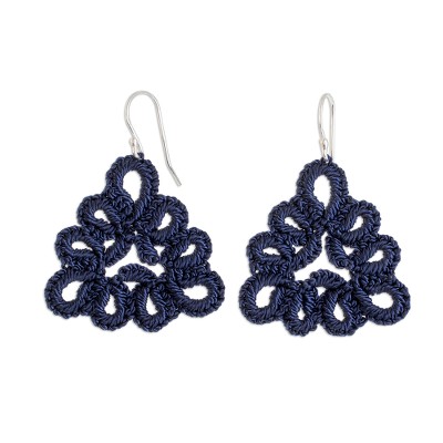 Hand-Tatted Dangle Earrings in Indigo from Guatemala