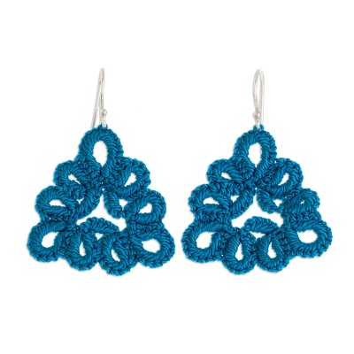 Hand-Tatted Triangular Dangle Earrings in Azure