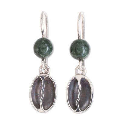 Jade and Sterling Silver Coffee Dangle Earrings