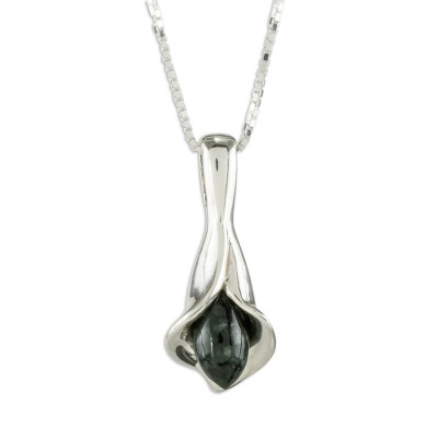 Silver and Dark Green Jade Floral Necklace from Guatemala