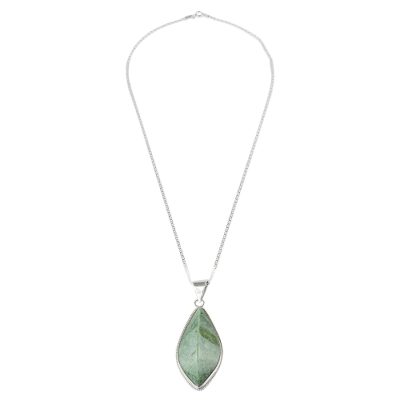 Green Jade and Sterling Silver Pendant Necklace