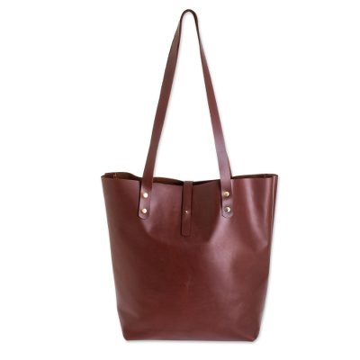 Dark Brown And Gold Leather Tote Bag From El Salvador