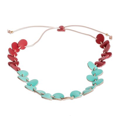 Red and Aqua Leather Necklace