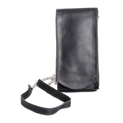 Handcrafted Navy Leather Cellphone Wallet from Costa Rica