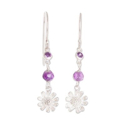 .925 sterling silver purple crystal dangle earrings